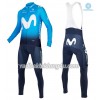 Set Langarmtrikot + Trägerhose Lange 2018 Movistar Team Winter Thermal Fleece N001